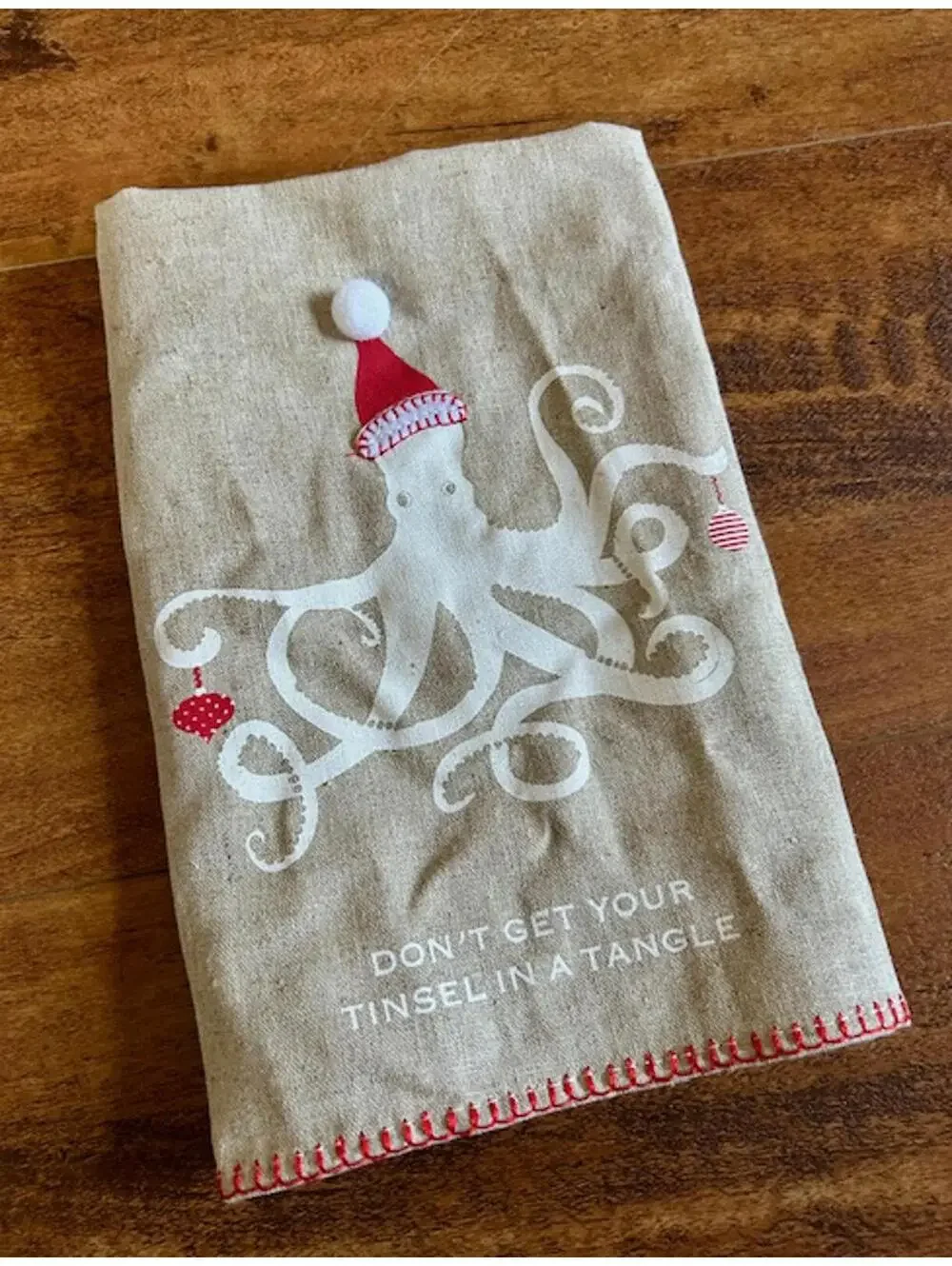 Holiday Octopus Kitchen Towel with Santa Hat Design